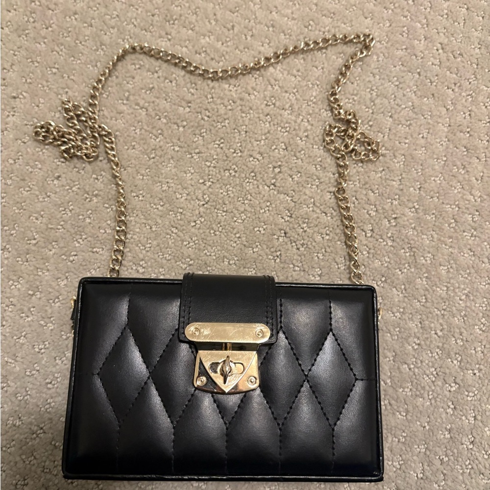 WOLF black leather hard shell crossbody purse/jewelry box!